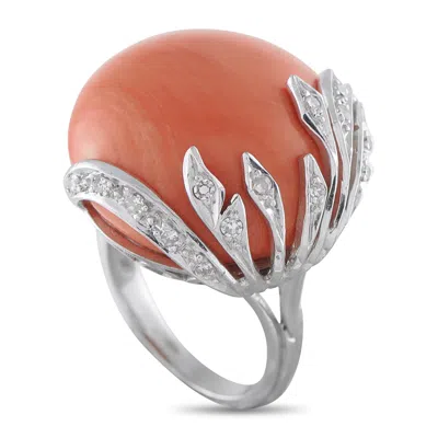 Lb Exclusive 18k White Gold 0.10ct Diamond And Coral Ring Mf08-050526 In Metallic