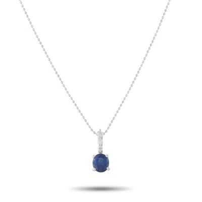 Lb Exclusive 18k White Gold 0.10ct Diamond And Sapphire Pendant Necklace Mf09-041426 In Orange