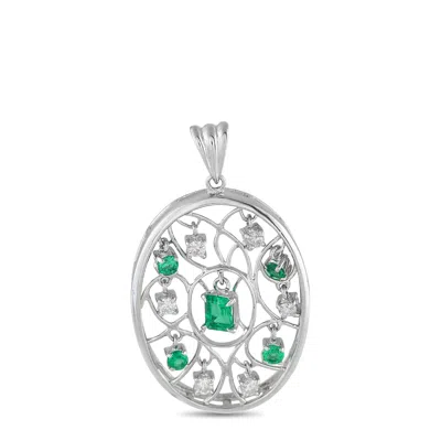 Lb Exclusive 18k White Gold 0.20ct Diamond And Emerald Pendant Mf19-082125 In Metallic