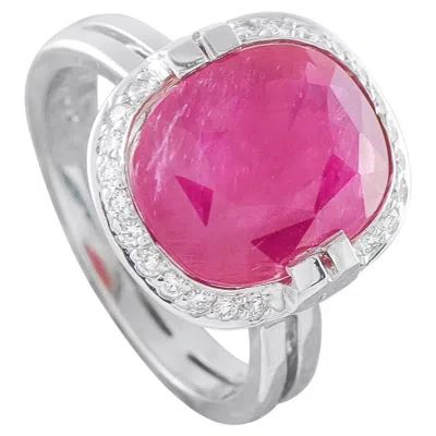 Pre-owned Lb Exclusive 18k White Gold 0.22ct Diamond Ruby Halo Ring Mf12-063026