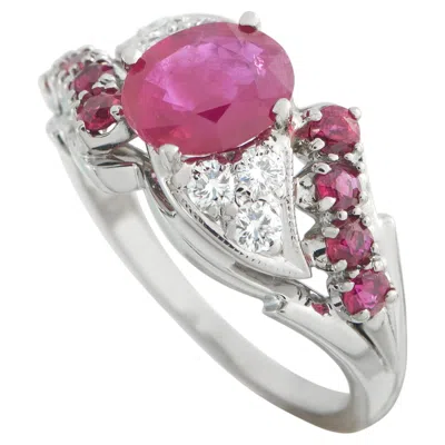 Pre-owned Lb Exclusive 18k White Gold 0.24ct Diamond And Ruby Ring Mf21-051826