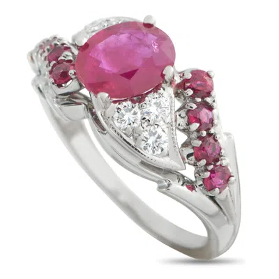 Lb Exclusive 18k White Gold 0.24ct Diamond And Ruby Ring Mf21-051826 In Pattern