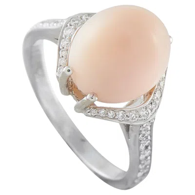Pre-owned Lb Exclusive 18k White Gold 0.25ct Diamond And Conch Pearl Ring Mf26-050126