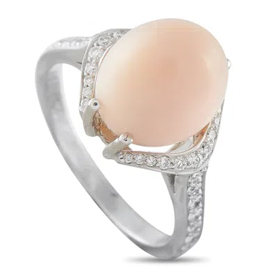 Lb Exclusive 18k White Gold 0.25ct Diamond And Conch Pearl Ring Mf26-050126 In Silver
