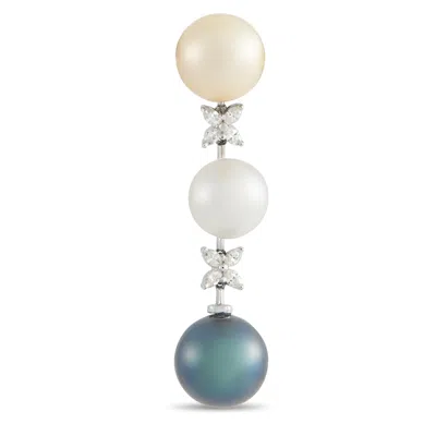 Lb Exclusive 18k White Gold 0.25ct Diamond And Pearl Pendant Mf49-052126 In Silver
