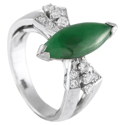 Pre-owned Lb Exclusive 18k White Gold 0.26ct Diamond And Jade Ring