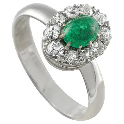 Pre-owned Lb Exclusive 18k White Gold 0.35ct Diamond And Emerald Ring Mgf23-070226