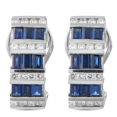 Lb Exclusive 18k White Gold 0.35ct Diamond And Sapphire Earrings Mf02-050626 In Blue