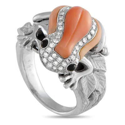 Lb Exclusive 18k White Gold 04.0ct Diamond And Coral Frog Ring Mf27-101025 In Metallic