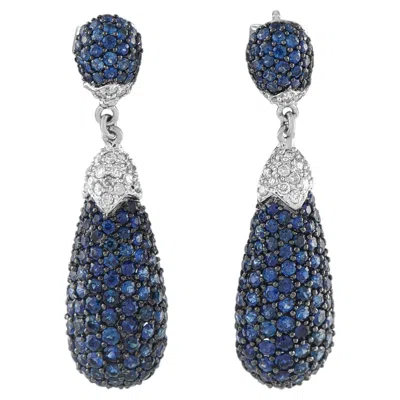 Pre-owned Lb Exclusive 18k White Gold 0.40ct Diamond And Sapphire Drop Earrings Mf06-070826