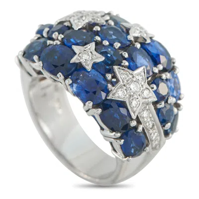 Lb Exclusive 18k White Gold 0.40ct Diamond And Sapphire Ring Mf14-122325 In Blue