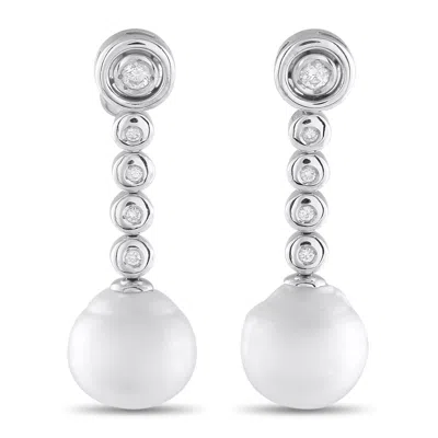 Lb Exclusive 18k White Gold 0.45 Ct Diamond And Pearl Drop Earrings Mf23-090525 In Metallic
