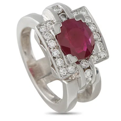 Lb Exclusive 18k White Gold 0.48ct Diamond And Ruby Square Halo Cocktail Ring Mf04-062926