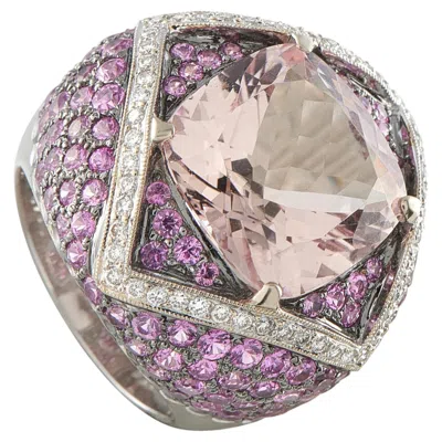 Pre-owned Lb Exclusive 18k White Gold 0.48ct Diamond, Morganite, And Pink Sapphire Ring