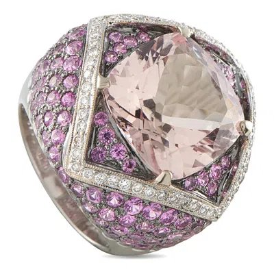 Lb Exclusive 18k White Gold 0.48ct Diamond, Morganite, And Pink Sapphire Ring Mf15-062526 In Purple