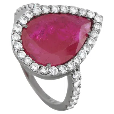 Pre-owned Lb Exclusive 18k White Gold 0.57ct Diamond And Ruby Ring Mf23-050726