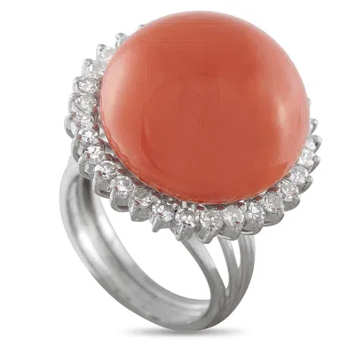 Lb Exclusive 18k White Gold 0.64ct Diamond And Coral Ring Mf23-031726 In Metallic