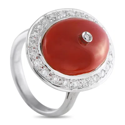 Lb Exclusive 18k White Gold 0.65 Ct Diamond And Coral Ring Mf11-061225 In Red