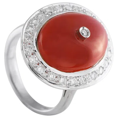 Pre-owned Lb Exclusive 18k White Gold 0.65ct Diamond And Coral Ring