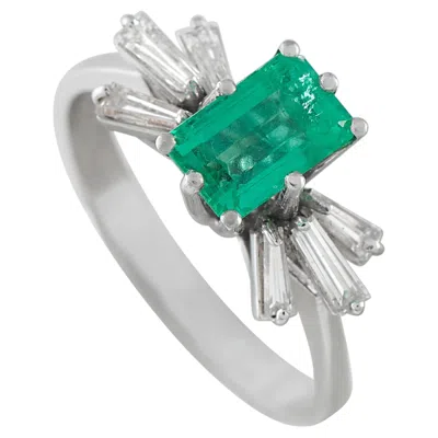 Pre-owned Lb Exclusive 18k White Gold 0.65ct Diamond And Emerald Ring Mf31-051526