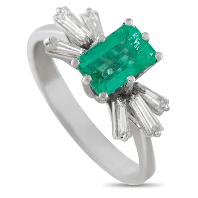 Lb Exclusive 18k White Gold 0.65ct Diamond And Emerald Ring Mf31-051526 In Metallic