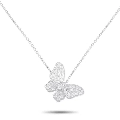 Lb Exclusive 18k White Gold 0.65ct Diamond Butterfly Necklace Ank 16555 In Metallic