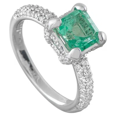 Pre-owned Lb Exclusive 18k White Gold 0.70ct Diamond And Emerald Ring Mf25-062526