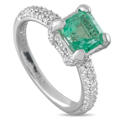 Lb Exclusive 18k White Gold 0.70ct Diamond And Emerald Ring Mf25-062526 In Green