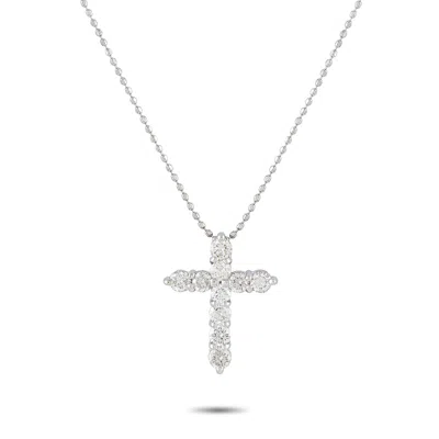 Lb Exclusive 18k White Gold 0.70ct Diamond Cross Pendant Necklace Mf01-041326 In Silver