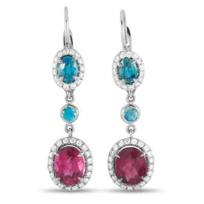 Lb Exclusive 18k White Gold 0.72ct Diamond, Blue Zircon, And Tourmaline Earrings Mf05-103125