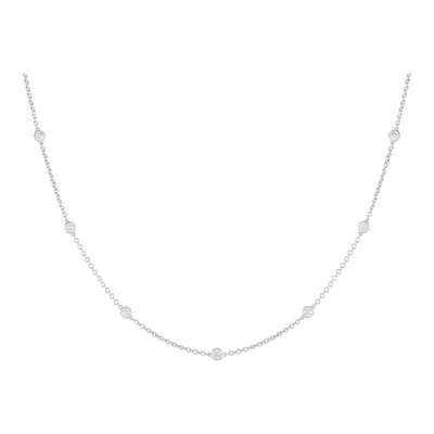 Pre-owned Lb Exclusive 18k White Gold 0.75ct Diamond Station Necklace Ank-17469