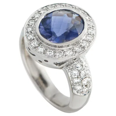 Pre-owned Lb Exclusive 18k White Gold 0.80ct Diamond And Iolite Ring Mf24-050426