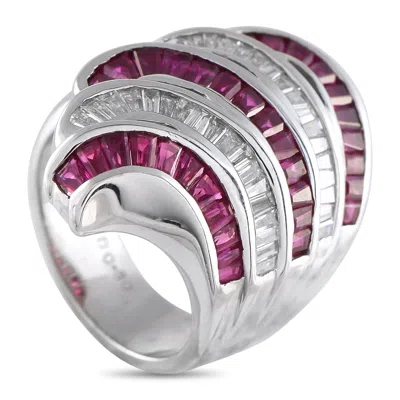 Lb Exclusive 18k White Gold 0.80ct Diamond And Ruby Multi-row Ring Mf16-061325 In Metallic