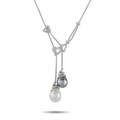 Lb Exclusive 18k White Gold 0.82ct Diamond And Pearl Negligee Necklace Mf18-061025