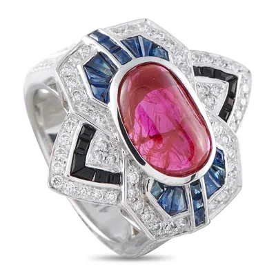 Lb Exclusive 18k White Gold 0.88ct Diamond, Ruby And Sapphire Geometric Cocktail Ring Mf02-062426 In Multi