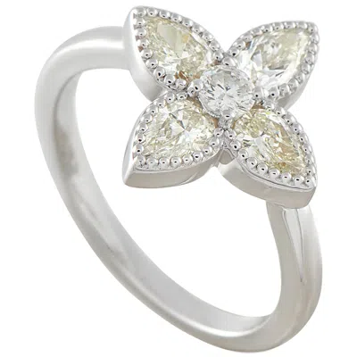 Pre-owned Lb Exclusive 18k White Gold 0.95ct Diamond Four Petal Flower Ring Alr-20705