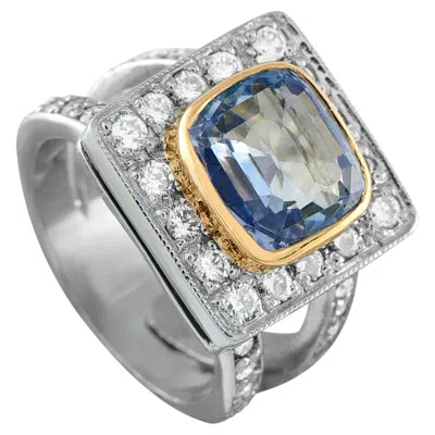 Pre-owned Lb Exclusive 18k White Gold 0.96ct Diamond And Sapphire Cocktail Ring Mf12-062426