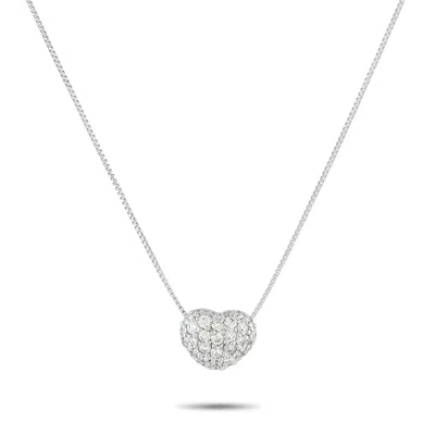 Lb Exclusive 18k White Gold 1.0 Ct Diamond Pave Heart Necklace Mf15-110525 In Silver