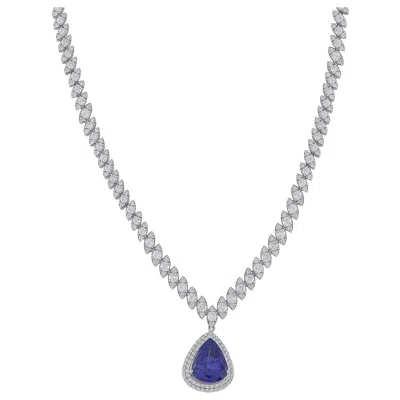 Pre-owned Lb Exclusive 18k White Gold 10.03ct Diamond And Tanzanite Necklace #5328