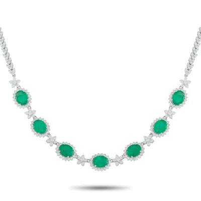 Lb Exclusive 18k White Gold 10.15ct Diamond And Emerald Necklace Mf03-073025