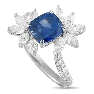 Lb Exclusive 18k White Gold 1.05ct Diamond And Sapphire Ring Mf10-073125 In Blue