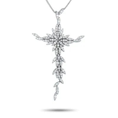 Lb Exclusive 18k White Gold 1.08 Ct Diamond Cross Pendant Necklace Mf22-101025 In Silver