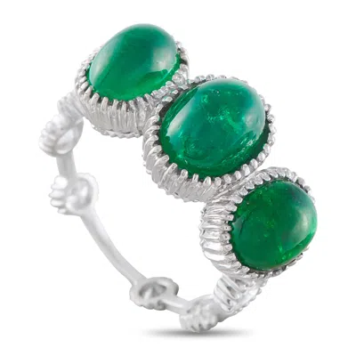 Lb Exclusive 18k White Gold 1.0ct Diamond And Emerald Ring Mf15-050626 In Green