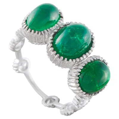 Pre-owned Lb Exclusive 18k White Gold 1.0ct Diamond And Emerald Ring Mf15-050626