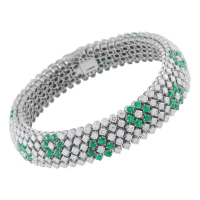 Pre-owned Lb Exclusive 18k White Gold 11.0ct Diamond And Emerald Bracelet Mf07-121024