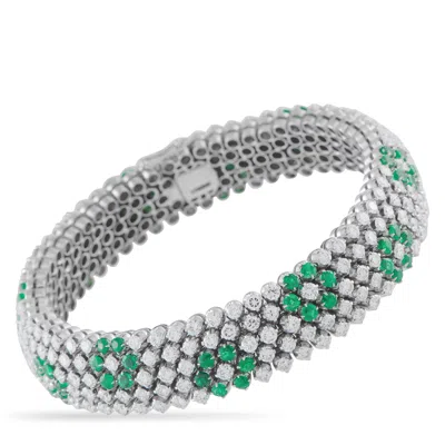 Lb Exclusive 18k White Gold 11.0ct Diamond And Emerald Bracelet Mf07-121024 In Silver