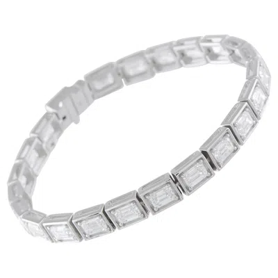 Pre-owned Lb Exclusive 18k White Gold 11.30ct Emerald-cut Diamond Line Bracelet Alb-19426-1