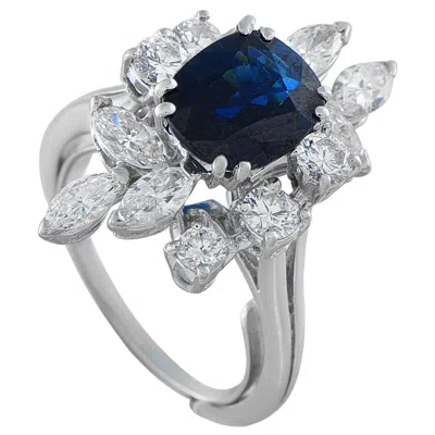 Pre-owned Lb Exclusive 18k White Gold 1.15ct Diamond And Sapphire Ring #5298