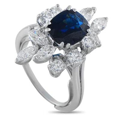 Lb Exclusive 18k White Gold 1.15ct Diamond And Sapphire Ring #5298 In Blue