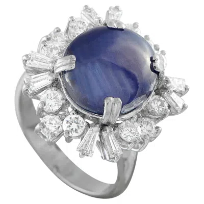 Pre-owned Lb Exclusive 18k White Gold 1.20ct Diamond And Sapphire Cabochon Halo Ring Mf27-062426